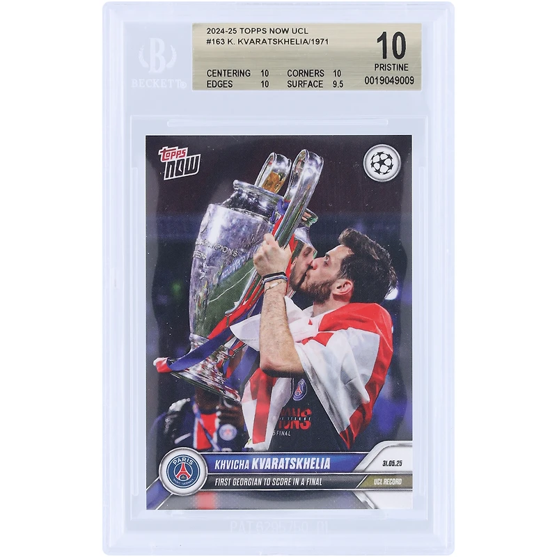 Khvicha Kvaratskhelia Paris Saint-Germain 2024-25 Topps Now UCL First Georgian to Score in a Final #163 BGS Authenticated 10 Card - 10,10,10,9.5 Subgrades