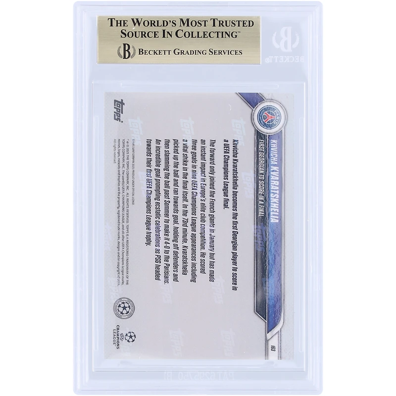 Khvicha Kvaratskhelia Paris Saint-Germain 2024-25 Topps Now UCL First Georgian to Score in a Final #163 BGS Authenticated 9.5 Card