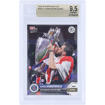 Khvicha Kvaratskhelia Paris Saint-Germain 2024-25 Topps Now UCL First Georgian to Score in a Final #163 BGS Authenticated 9.5 Card