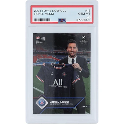 Lionel Messi Paris Saint-Germain 2021 Topps Now UCL Messi Signs #12 PSA Authenticated 10 Card 