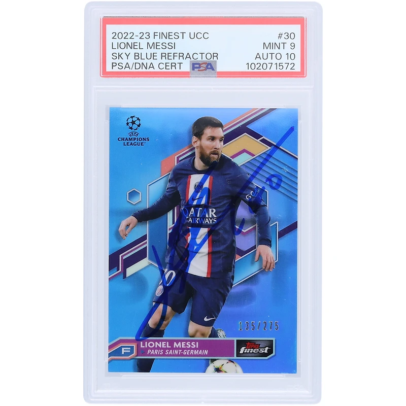 Lionel Messi Paris Saint-Germain 2022-23 Topps Finest Sky Blue Refractor #30 #/275 PSA Authentifié 9/10 Carte