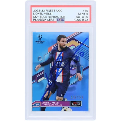 Lionel Messi Paris Saint-Germain 2022-23 Topps Finest Sky Blue Refractor #30 #/275 PSA Authentifié 9/10 Carte