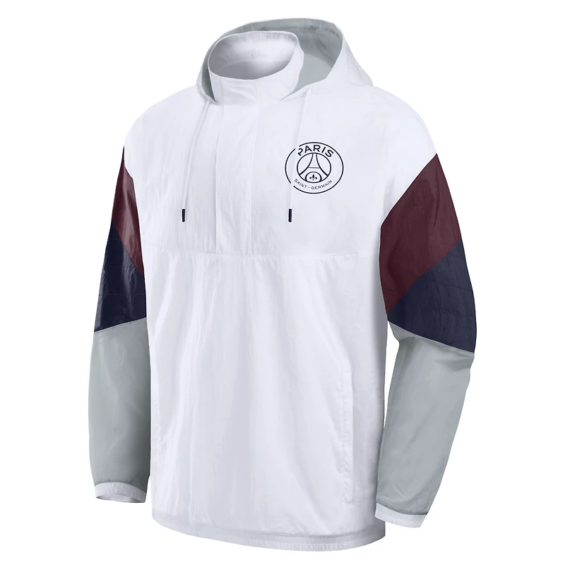 Men's Fanatics White Paris Saint-Germain Hooded Quarter-Zip Track Jacket