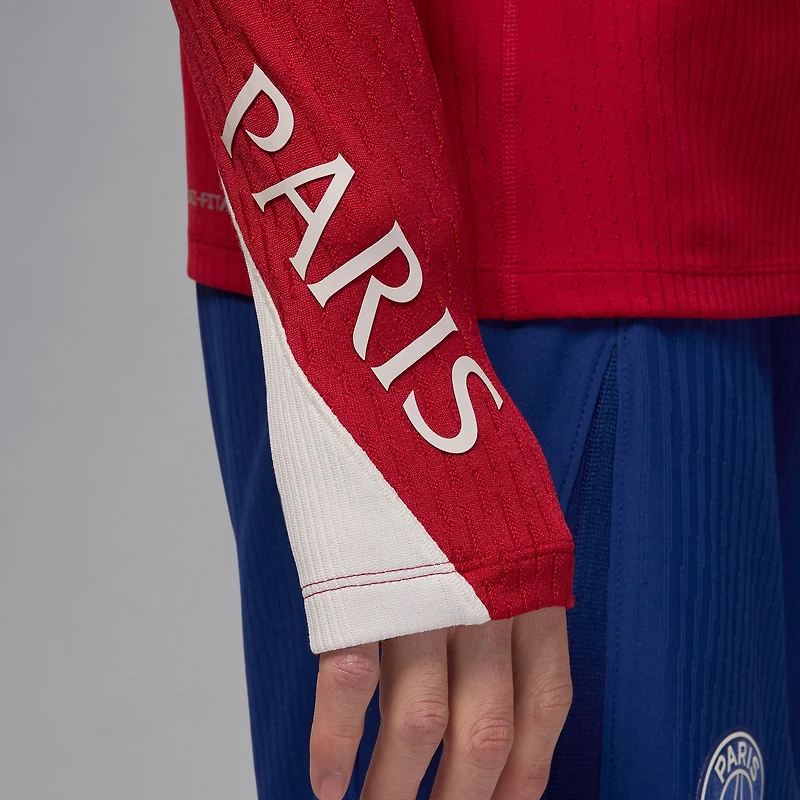 Haut Jordan Brand rouge Paris Saint-Germain 2024/25 Fourth Advance Strike Drill Performance à fermeture éclair quart de tour pour homme