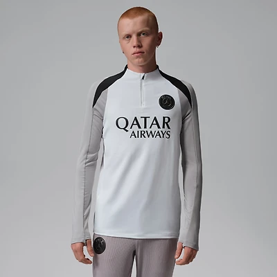 Haut Jordan Brand blanc Paris Saint-Germain Strike Drill à manches longues et fermeture éclair quart de tour Dri-FIT pour homme