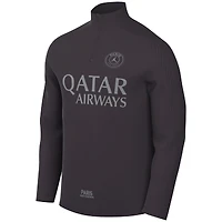 Haut Nike Dri-FIT à manches longues et fermeture éclair quart de zip pour homme, Paris Saint-Germain, couleur anthracite.