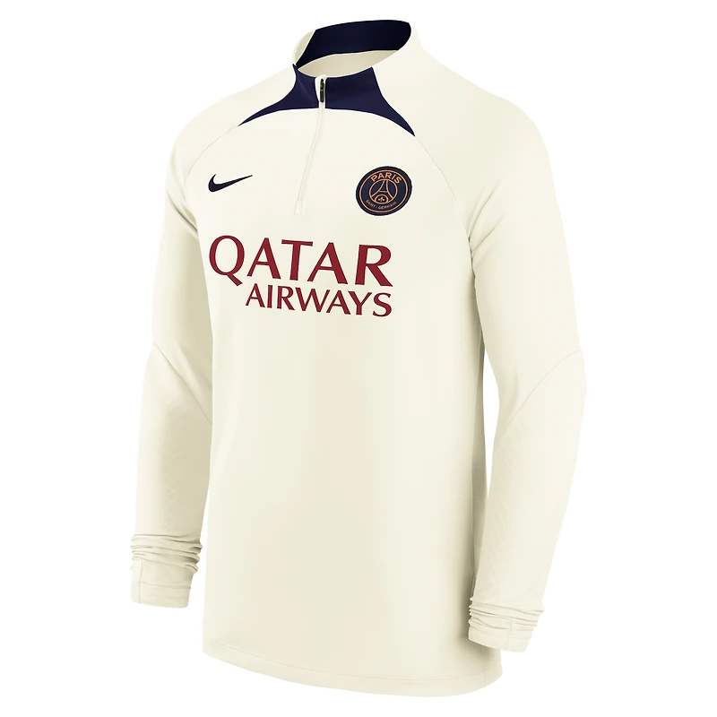 Men's Nike Cream Paris Saint-Germain Strike Drill 2023/24 Performance Quarter-Zip Long Sleeve Top