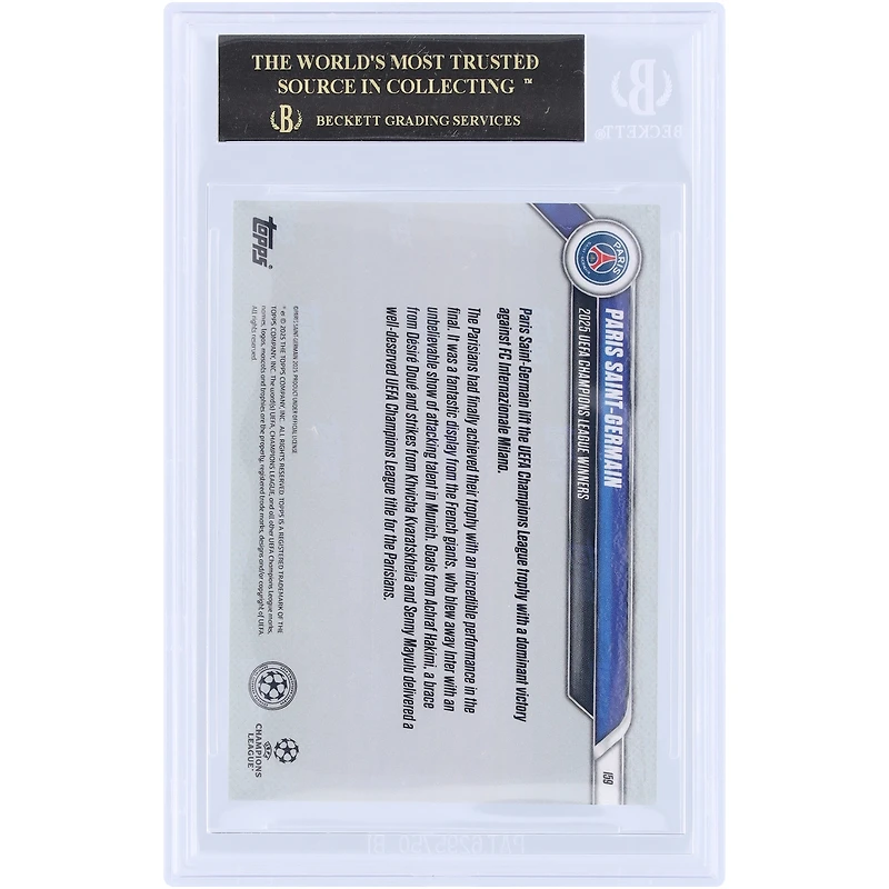 Paris Saint-Germain 2024-25 Topps Now UCL 2025 UEFA Champions League Winners Black Label #159 BGS Authenticated 10 Card - 10,10,10,10 Subgrades