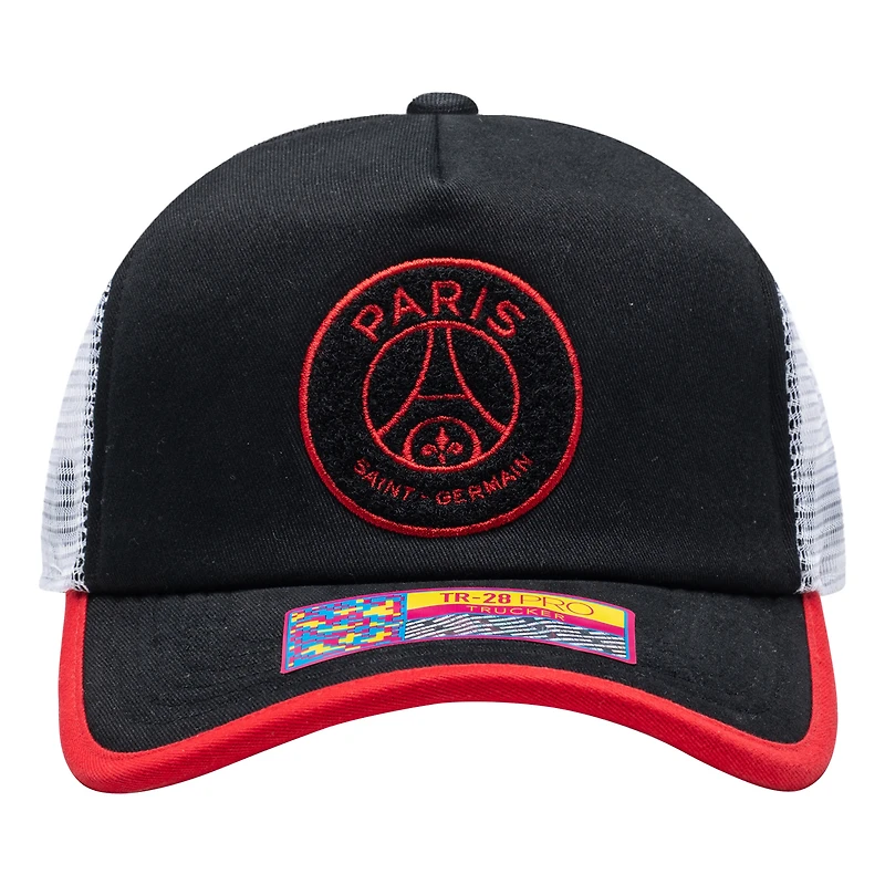Casquette réglable unisexe noire Paris Saint-Germain Strike One8th Trucker