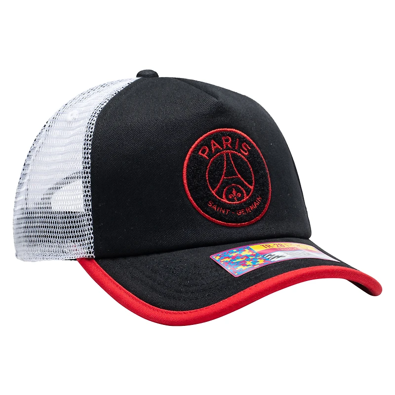 Casquette réglable unisexe noire Paris Saint-Germain Strike One8th Trucker