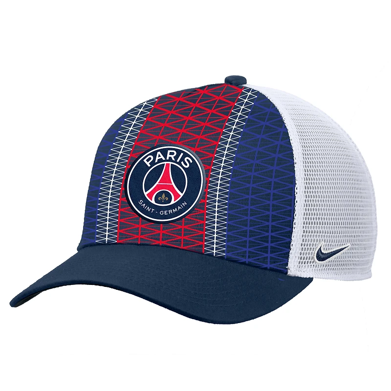 Casquette ajustable Nike bleu marine Paris Saint-Germain imprimée Rise Trucker unisexe