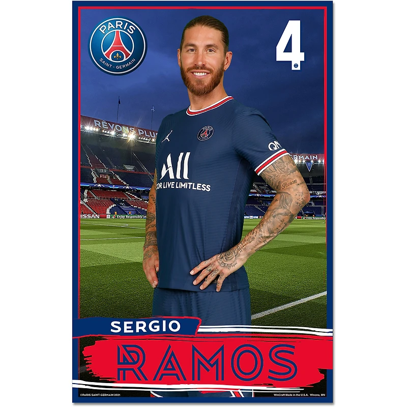 WinCraft Sergio Ramos Paris Saint-Germain 11" x 17" Joueur Panneau en bois