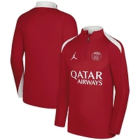Haut à enfiler Jordan Brand rouge Paris Saint-Germain 2025/26 Strike Drill Performance quart de zip pour jeunes