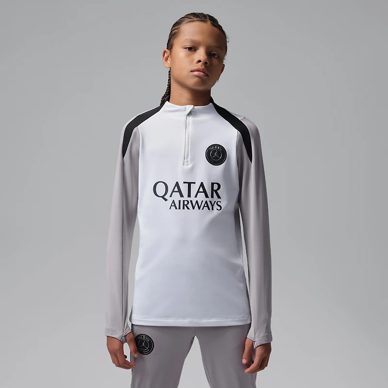 Youth Jordan Brand White Paris Saint-Germain Strike Drill Quarter-Zip Long Sleeve Dri-FIT Top