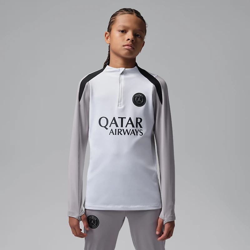 Youth Jordan Brand White Paris Saint-Germain Strike Drill Quarter-Zip Long Sleeve Dri-FIT Top