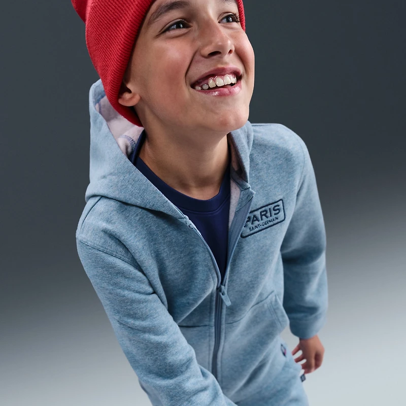 Youth Nike Heather Blue Paris Saint-Germain Club Full-Zip Hoodie