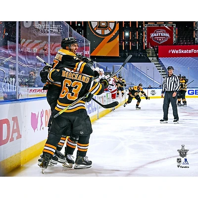 Patrice Bergeron Boston Bruins Unsigned 2020 Stanley Cup Playoffs Game 1 vs. Carolina Hurricanes Overtime Game-Winning Goal Celebration Photograph