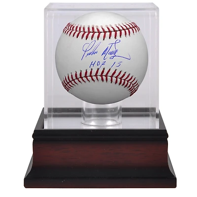Pedro Martinez Boston Red Sox Autographed Baseball with "HOF 15" Inscription and Mahogany Baseball Display Case