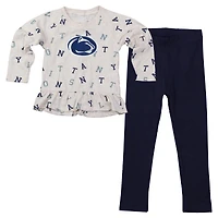 Girls Infant Wes & Willy Oatmeal Penn State Nittany Lions Ruffle Raglan Long Sleeve T-Shirt Leggings Set