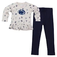 Girls Toddler Wes & Willy Oatmeal Penn State Nittany Lions Ruffle Raglan Long Sleeve T-Shirt Leggings Set