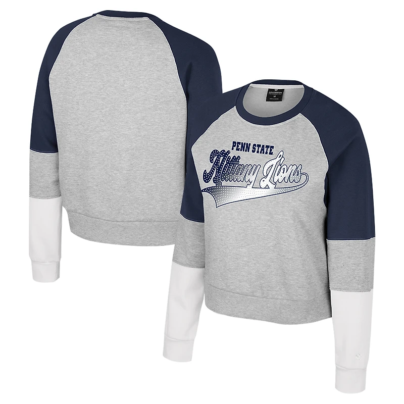 Girls Youth Colosseum Heather Gray Penn State Nittany Lions Katinka Rhinestone Pullover Sweatshirt