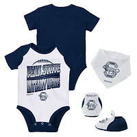 Ensemble de 3 bodys, bavoirs et chaussons Mitchell & Ness Penn State Nittany Lions bleu marine/blanc pour bébé