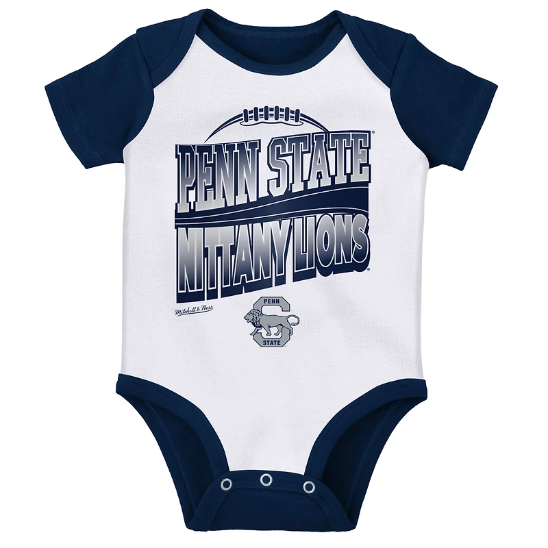 Ensemble de 3 bodys, bavoirs et chaussons Mitchell & Ness Penn State Nittany Lions bleu marine/blanc pour bébé