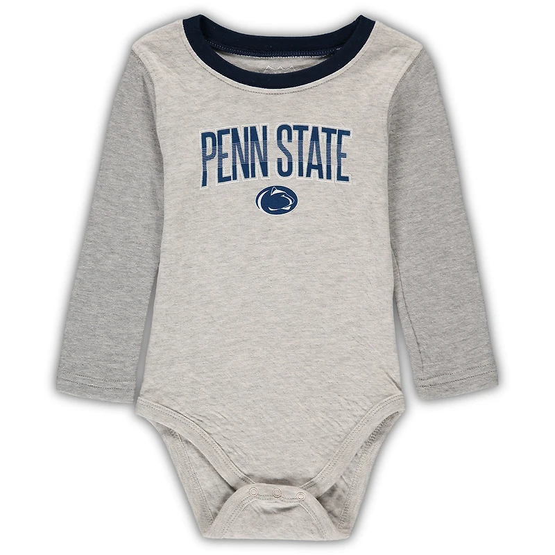 Infantile Wes & Willy gris chiné/bleu marine Penn State Nittany Lions Jie ensemble body et pantalon à manches longues