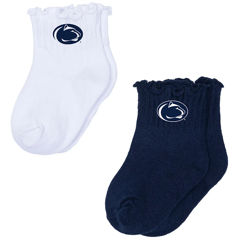 Lot de deux paires de chaussettes à ourlet ondulé blanc/bleu marine ZooZatz pour bébé, motif Penn State Nittany Lions