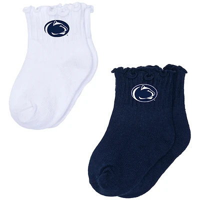 Lot de deux paires de chaussettes à ourlet ondulé blanc/bleu marine ZooZatz pour bébé, motif Penn State Nittany Lions
