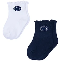 Lot de deux paires de chaussettes à ourlet ondulé blanc/bleu marine ZooZatz pour bébé, motif Penn State Nittany Lions