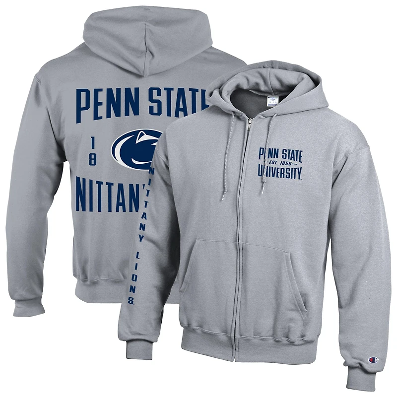 Sweat à capuche zippé en polaire Powerblend gris Champion Penn State Nittany Lions Varsity pour homme