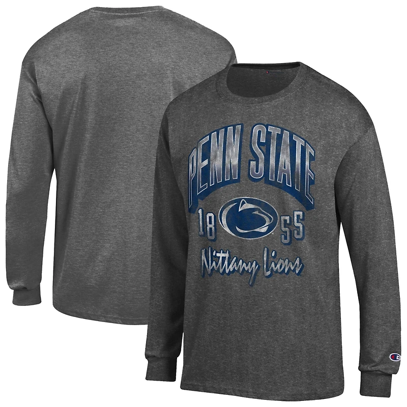 T-shirt à manches longues Champion Heather Charcoal Penn State Nittany Lions Bold pour homme