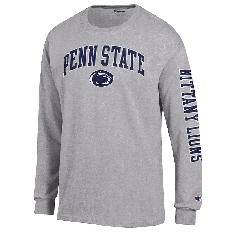 Men's Champion  Heather Gray Penn State Nittany Lions Arch Over Logo 2-Hit Long Sleeve T-Shirt