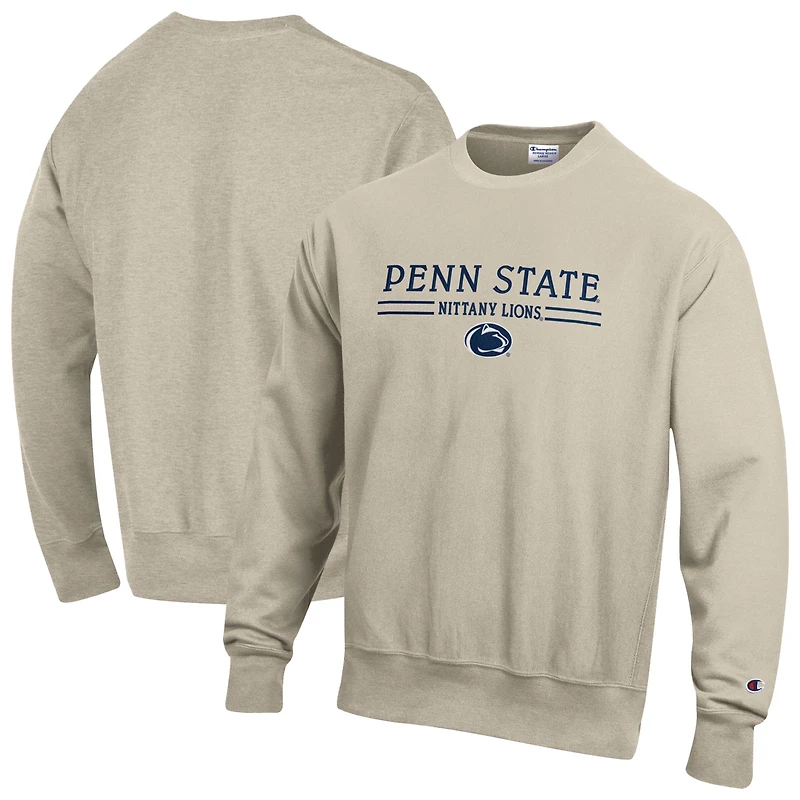 Men's Champion Oatmeal Penn State Nittany Lions Reverse Weave Crewneck Sweatshirt
