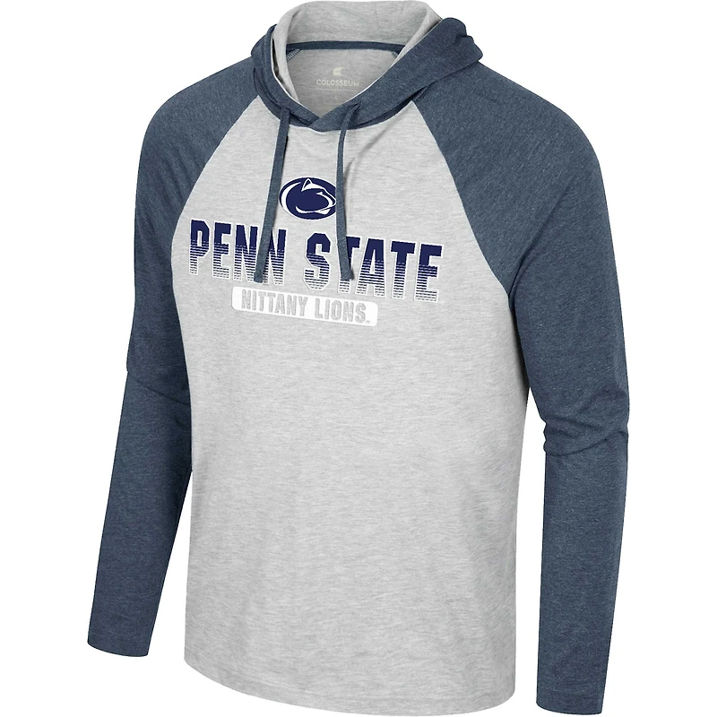 Colosseum Heather Grey Penn State Nittany Lions Hasta La Vista Raglan Sweat à capuche T-shirt manches longues