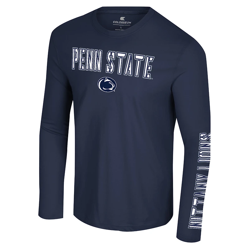 Men's Colosseum Navy Penn State Nittany Lions Color Pop Active Blend 2-Hit Long Sleeve T-Shirt