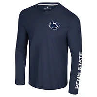 T-shirt à manches longues avec logo Colosseum Navy Penn State Nittany Lions Lockup 3-Hit Active Blend pour hommes
