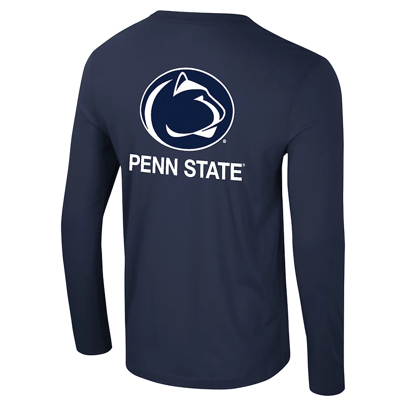 T-shirt à manches longues avec logo Colosseum Navy Penn State Nittany Lions Lockup 3-Hit Active Blend pour hommes