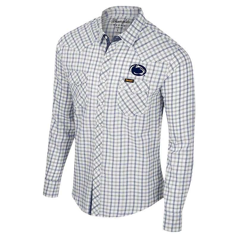 Men's Colosseum x Wrangler White Penn State Nittany Lions Plaid Window Pane Long Sleeve Full-Snap Shirt