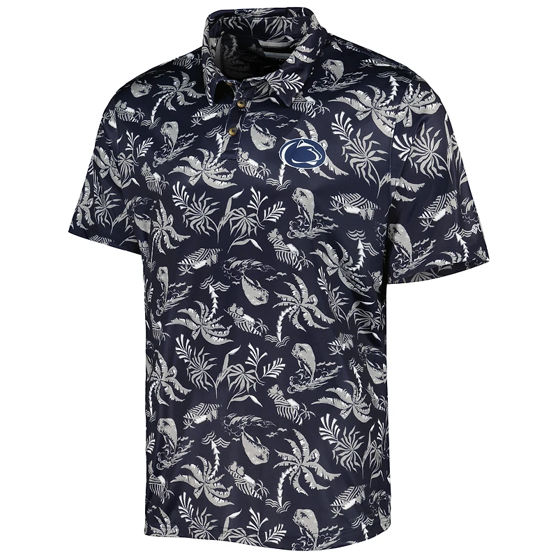 Men's Columbia Navy Penn State Nittany Lions Super Terminal Tackle Omni-Shade Polo