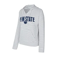 Sweat à capuche rayé col en V et rayures molleton français Concepts Sport blanc/gris des Nittany Lions de Penn State pour homme