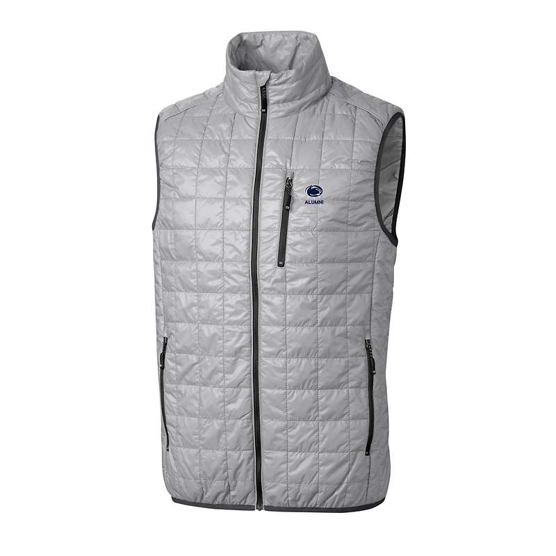 Gilet matelassé isolant entièrement zippé Rainier PrimaLoft Eco pour homme, gris, avec logo des anciens joueurs Nittany Lions de Penn State, Cutter & Buck