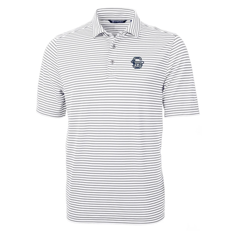 Polo recyclé à rayures écologiques Virtue pour homme, gris Cutter & Buck, Penn State Nittany Lions, grandes tailles, avec logo de l'équipe