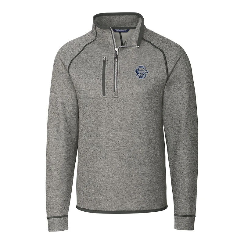 Men's Cutter & Buck Heather Gray Penn State Nittany Lions Mainsail Sweater-Knit Half-Zip Pullover Jacket