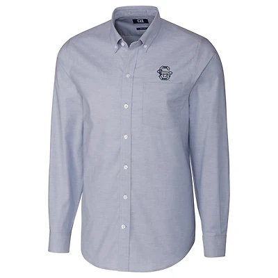 Chemise boutonnée à manches longues bleu clair pour homme, modèle Cutter & Buck, Penn State Nittany Lions, grande taille, College Vault, tissu Oxford extensible trois mélanges