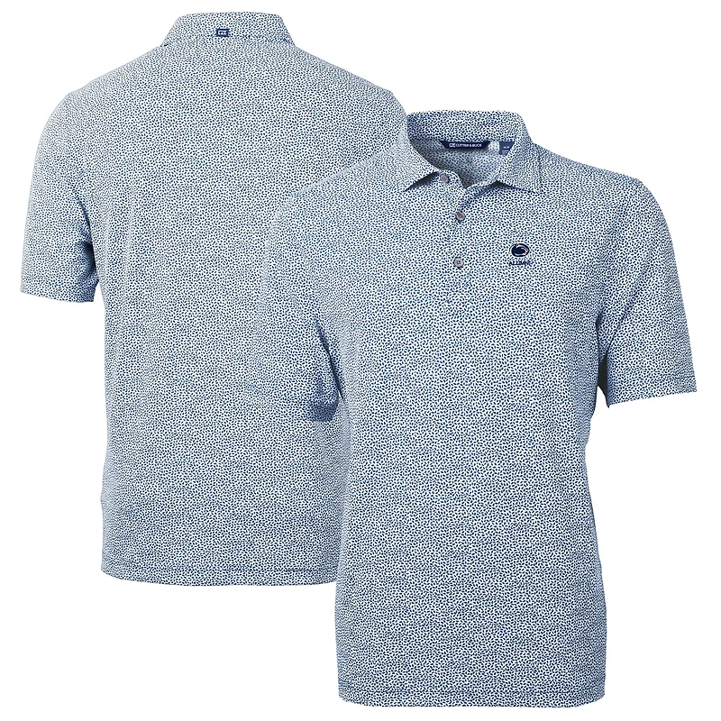 Polo Cutter & Buck bleu marine pour homme, logo des anciens élèves Penn State Nittany Lions, en piqué écologique DryTec Virtue à imprimé botanique recyclé.