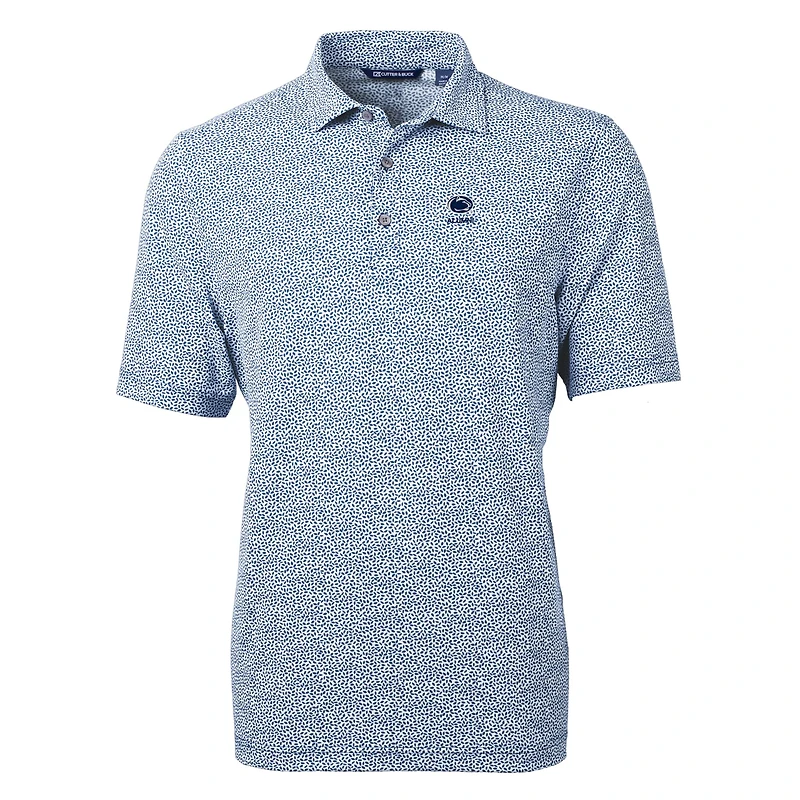 Polo Cutter & Buck bleu marine pour homme, logo des anciens élèves Penn State Nittany Lions, en piqué écologique DryTec Virtue à imprimé botanique recyclé.
