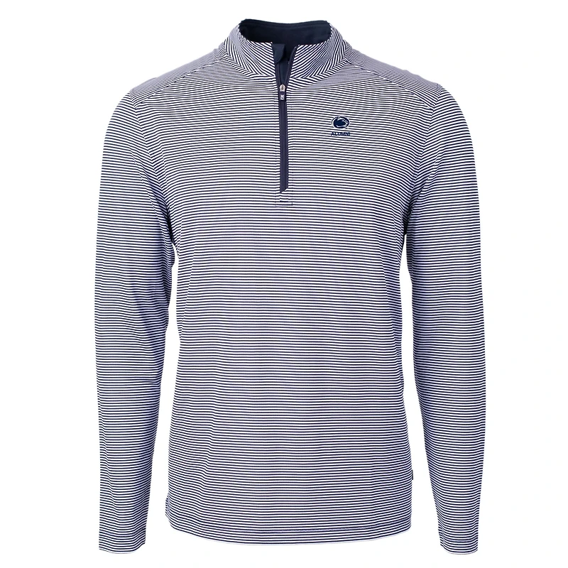 Men's Cutter & Buck  Navy Penn State Nittany Lions Alumni Logo DryTec Virtue Eco Pique Micro Stripe Recycled Quarter-Zip Pullover Top