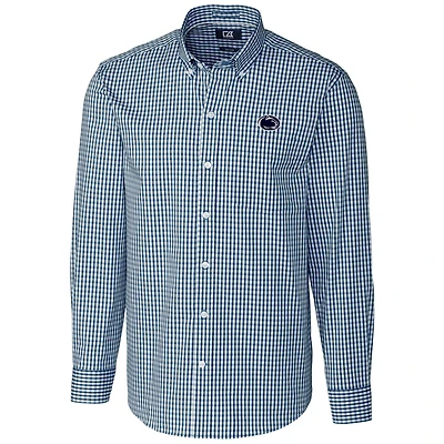 Chemise boutonnée à manches longues et carreaux extensibles pour homme, bleu marine, Cutter & Buck, Penn State Nittany Lions, grande taille
